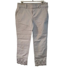 Loft Gray Cropped Chino Pants Women Petite Size 8P Scalloped Hem Pockets Casual